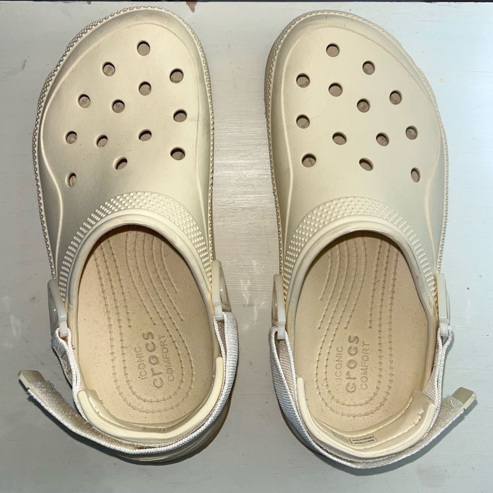 CROCS Platform Clogs with Backstrap in Neutral Be… - image 1